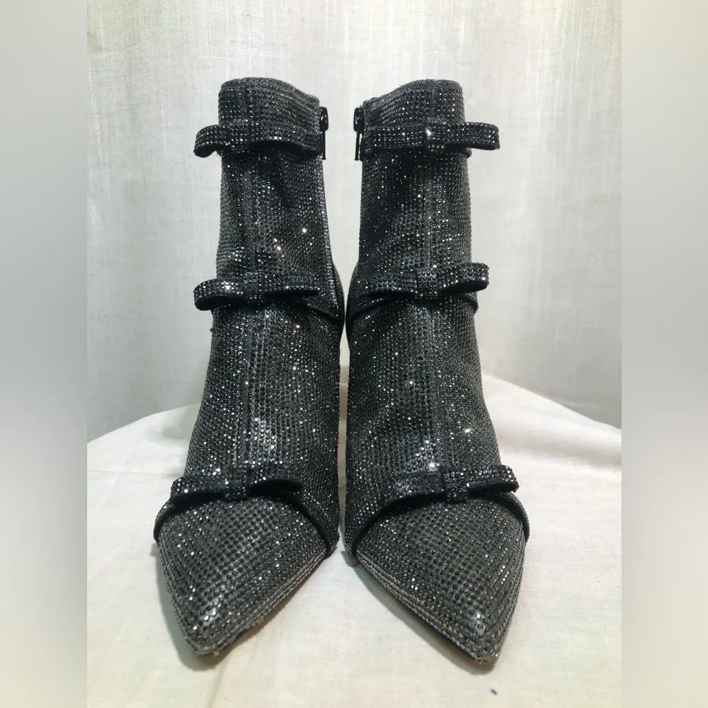 INC International Concepts Rhinestone Stiletto Ankle Boots w/ 3 tier Bow details